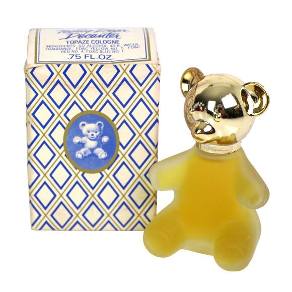 Vintage Avon Teddy Bear Decanter Topaze Cologne .75 fl. oz. New in Box - Picture 1 of 6